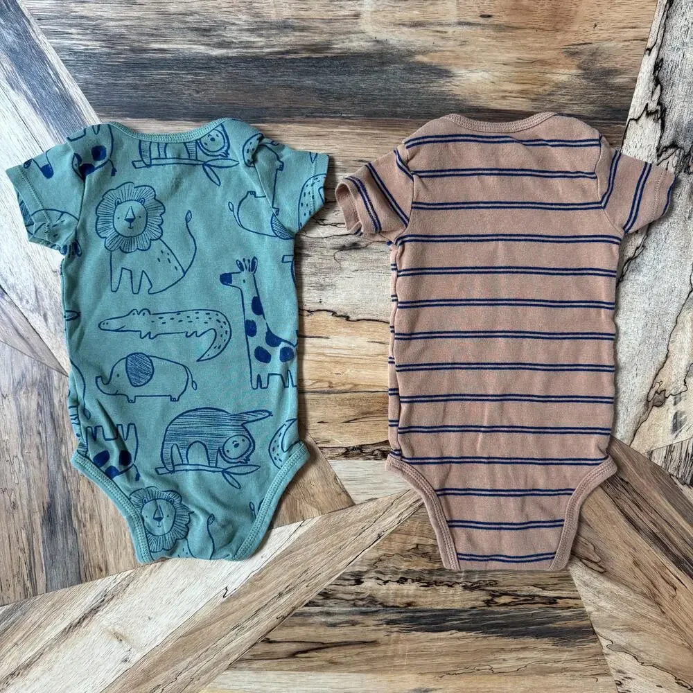 Carter's Simple Joys Baby Boy 4-Pack Bodysuits - Alligator & Safari - 6/9M